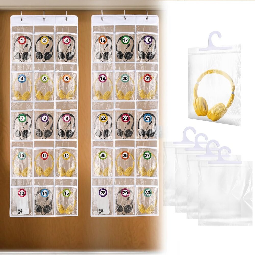 15-Grid Over Door Headphone Storage Organizer PVC Clear Pockets